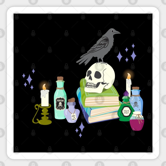 Magic potions and spell books Magnet by Jennifer Ladd